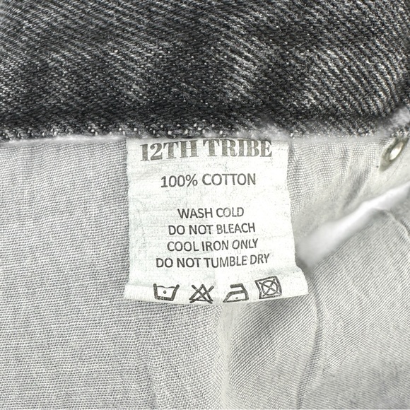 12th Tribe Brooklyn Washed Black Slash High Rise Straight Leg Boyfriend Jeans - Picture 11 of 16